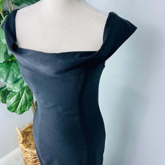 Amelia Couture Black Body Con Mermaid Off Shoulder Prom Event Elegant Slit Dress - Picture 8 of 8